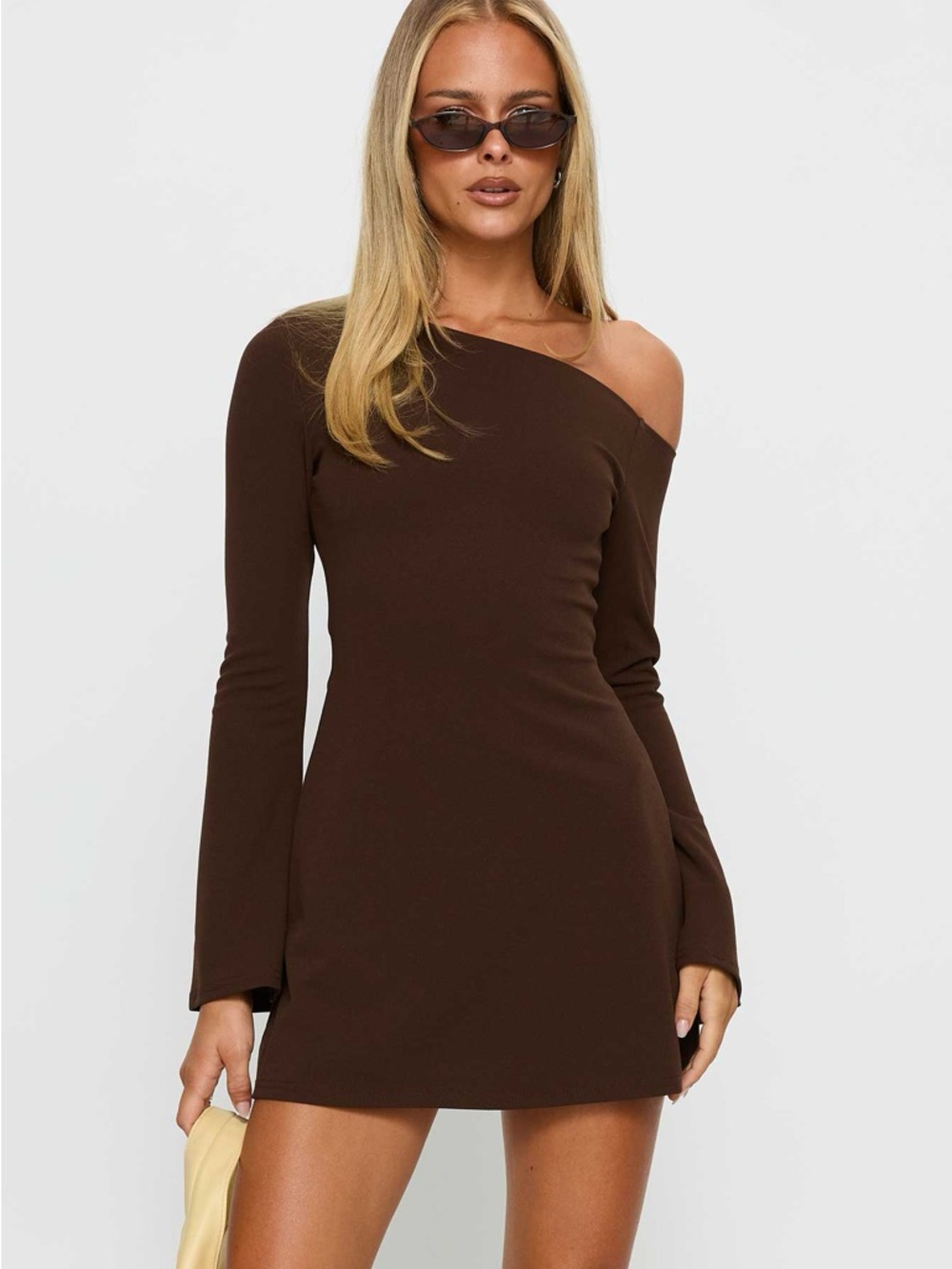 Princess Polly Chocolate Brown One-Shoulder Mini Dress
